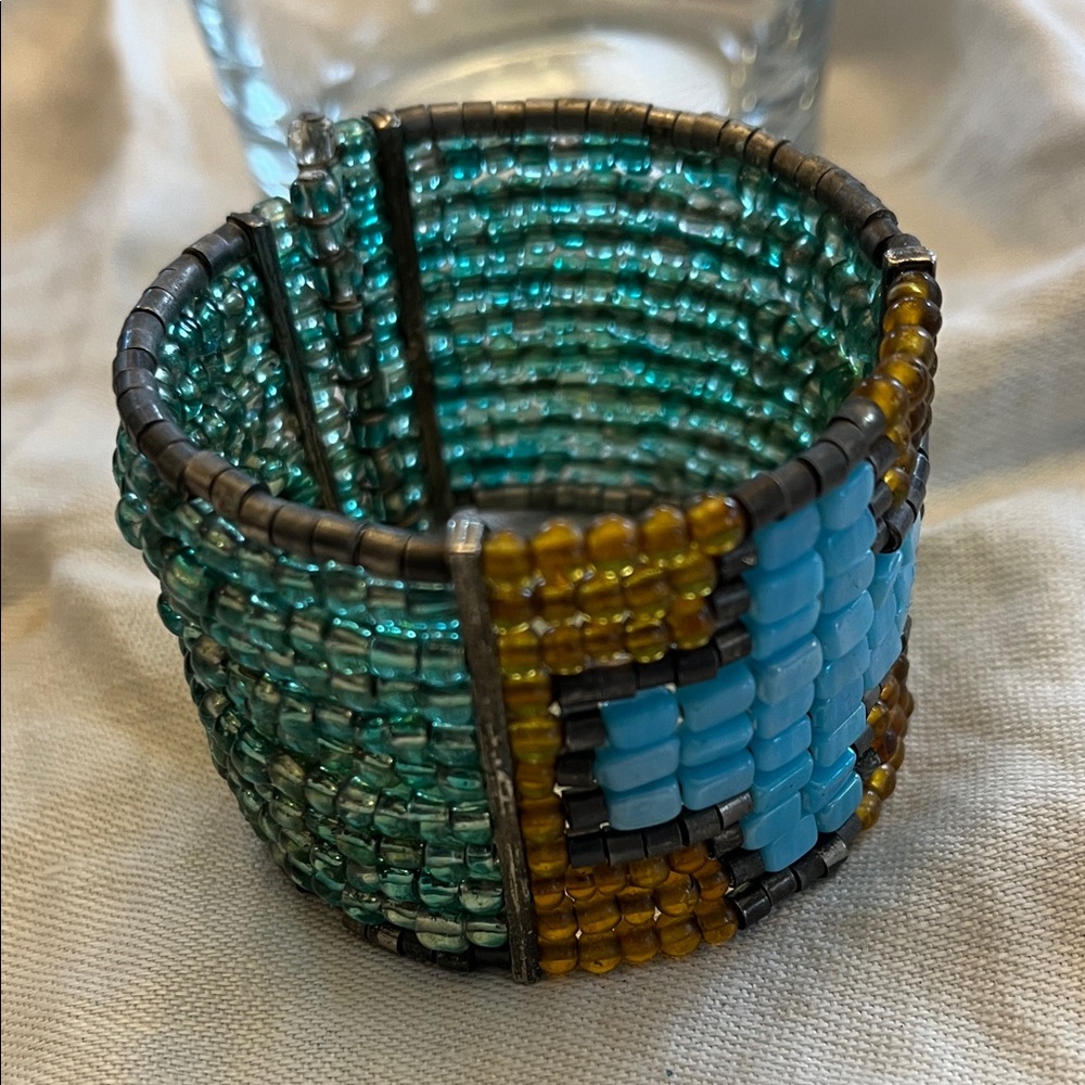 Beaded Cuff Bracelet in Teal and Amber